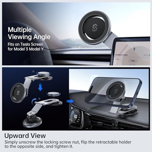 SYNCWIRE Fits MagSafe Car Mount for Universal Dashboard, Tesla Screen, Magnetic Phone Holder for Car,Foldable Aluminum Alloy Arm,Super Stable Car Mount for iPhone 17 Pro Max 16 15 14 13 12&All Phones - color: Space Gray