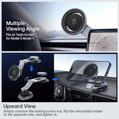 SYNCWIRE Fits MagSafe Car Mount for Universal Dashboard, Tesla Screen, Magnetic Phone Holder for Car,Foldable Aluminum Alloy Arm,Super Stable Car Mount for iPhone 17 Pro Max 16 15 14 13 12&All Phones - color: Space Gray
