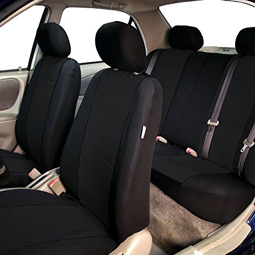 FH Group Car Seat Covers Full Set Neoprene - Universal Fit, Automotive Low Back Front Seat Covers, Airbag Compatible, Split Bench Rear Seat, Washable Seat Cover for SUV, Sedan Black - color: Black, style: Full Set