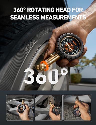 AstroAI Tire Pressure Gauge 6-170 PSI, Large 2" Easy Read Glow Dial Tire Gauge, Certified ANSI B40.1(1%) Accurate, Compatible for Bicycle, Car, SUV, Truck & Motorcycle