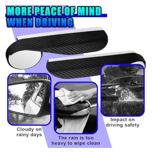 YoRise 2PCS 2-in-1 Car Blind Spot Mirrors with Rain Guard, 360° Adjustable Carbon Fiber Automotive Side Rear View Mirror, Universal Exterior Reversing Accessories for SUV Truck (Black)