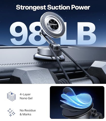 TORRAS 2026 Upgraded Vacuum Car Phone Holder for MagSafe Car Mount [98+ LBS Strongest Suction | 24 N58 Magnets] 360° Adjustable Magnetic Phone Holders for Your Car, for iPhone 17-12 Pro Max Plus Air