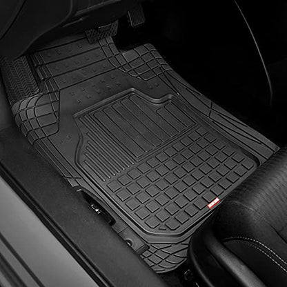 BDK 4-Piece FlexGrid Rubber Floor Mats for Cars Trucks SUVs Vans, Trim-to-Fit Heavy Duty Weatherproof Waterproof Square Grid Deep Dish Ridges Protection Front Rear