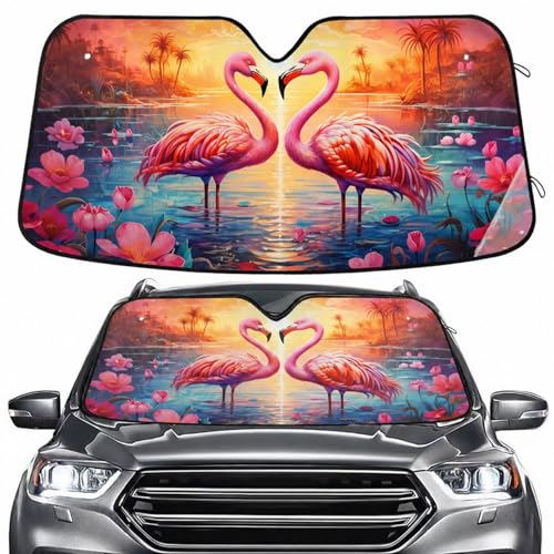 Windshield Sun Shade Flamingos Sunset Front Window Block UV Shades Visor Reflective Retractable for Car SUV Trucks - color: F009