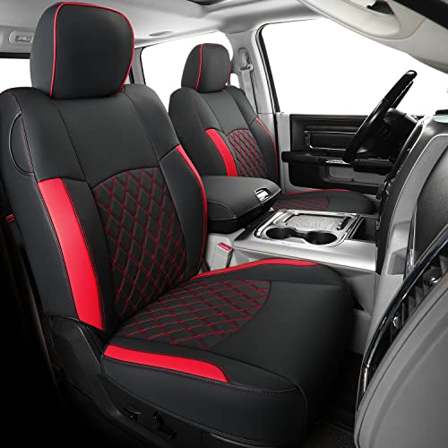 FEELiT Waterproof Seat Covers Full Set, Custom Fit 2011-2018 Ram 1500 Crew&Some 2011-2025 2026 Ram 2500&3500 Bighorn Laramie Limited Longhorn Pickup with 4/6 Split Rear Seat (02-Full Set, Red) - color: Black&Red, size: Size #2: Full Set