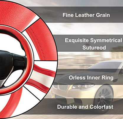 Evankin Red Leather Steering Wheel Cover, Comfortable and Soft Solid Color Universal Steering Wheel Cover 15 inch, Suitable for Most Cars (Red) Valentine's Day - color: Red