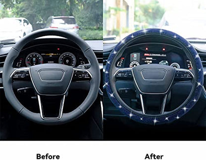 Bling Steering Wheel Cover, Rhinestone Steering Wheel Cover with Crystal Diamond for Women, Sparkling Car Wheel Protector Universal Fit 14-15 inches - Royal Blue - color: blue