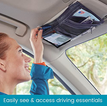 High Road Car Visor Organizer with Secure Zip Pockets, Sunglasses Holder and Clear Registration and Insurance Pocket - Heavy Duty Straps Fit Most Car, SUV and Truck Visors