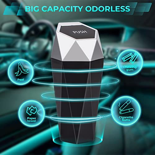 Car Trash Can with Lid, 2 Pack Diamond Design Mini Cup Holder Trash Can for Car, Office, Home Use, Silver - color: Silver, size: 2 Pack
