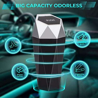 Car Trash Can with Lid, 2 Pack Diamond Design Mini Cup Holder Trash Can for Car, Office, Home Use, Silver - color: Silver, size: 2 Pack
