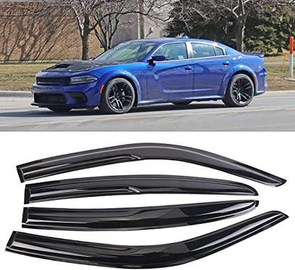 Tape-on Side Window Visor Deflector Rain Guard Set for 2011-2022 Dodge Charger Side Window Visor Rain Sun Wind Deflectors Guard Vent Shade Black 4 PCS 94313 - size: 2011-2022 Dodge Charger