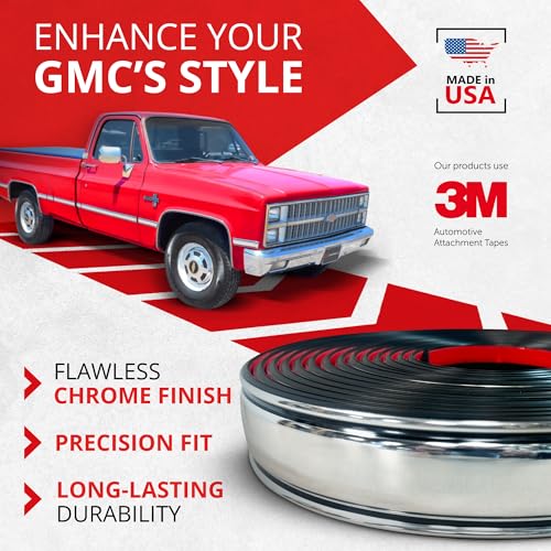 All-Fit Automotive Replacement SB - Square Body Side Molding (2.25") – OEM Grade Chrome Trim fits 1973–1987 Chevy C10 Trucks, GMC Pickup & Suburban – Easy to Install Truck Accessories (26 Ft) - style: Square Body Trim Chrome (73-87)