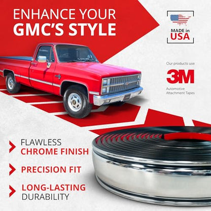 All-Fit Automotive Replacement SB - Square Body Side Molding (2.25") – OEM Grade Chrome Trim fits 1973–1987 Chevy C10 Trucks, GMC Pickup & Suburban – Easy to Install Truck Accessories (26 Ft) - style: Square Body Trim Chrome (73-87)