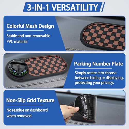 Multifunction Car Anti-Slip Mat Auto Phone Holder, Rotatable Car Anti Slip Mat Phone Holder with Temporary Parking Number, Universal Dashboard Sticky Pad for Glasses Keys (Brown) - color: Brown