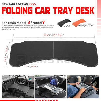 Car Folding Tray Table Leather Compatible with Tesla Model 3 Y – Multi-Use Dining Tray & Laptop Stand, Fits Front Driver & Passenger Seats,Black - color: Black