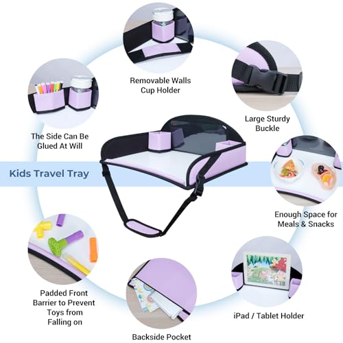 COOLBEBE Kids Travel Tray for Car Seats, Toddler Lap Desk with Dry Erase Surface, Portable Activity Table for Road Trips, Snack & Play Tray (Purple) - color: Purple