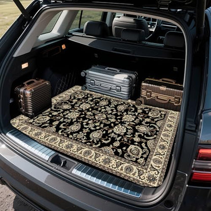 Universal Car Trunk Mat 29" x 39", Beige Bohemian Style All Weather Trunk Protection Cargo Liner, Durable Cargo Mat Rear Trunk Liner,Stylish Vehicle Interior Accessories Suitable for Most Car Models - color: Beige Bohemian Style