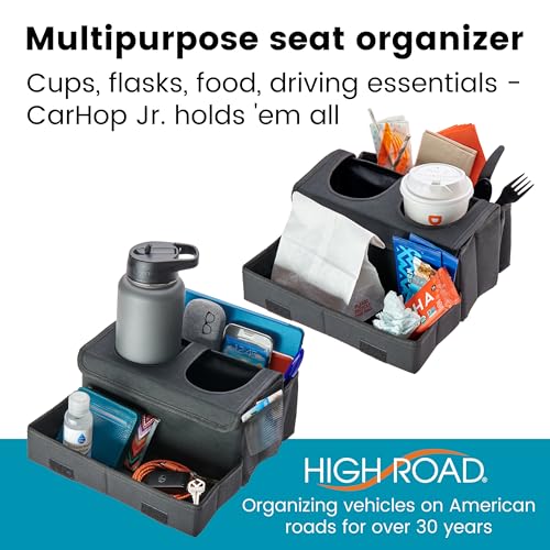 High Road CarHop Jr - Car Organizer with Cup Holders and Storage or Eating Tray for Car - Front Seat Organizer for Drivers and Back Seat Organizer for Kids and Adults