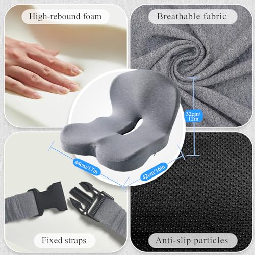 Ergonomic Seat Cushion with Adjustable Strap, Memory Foam Office Chair Seat Cushion with L-Shaped Design, Car Seat Cushion Fits for Truck Driver Semi Truck, Gaming Chair, Desk, Light Gray - color: Light Gray