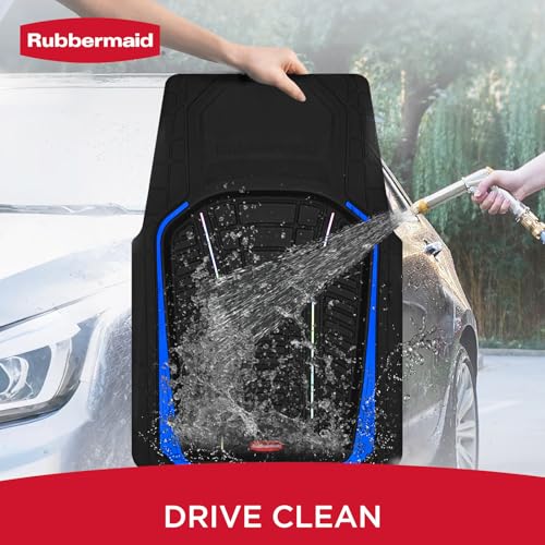Rubbermaid Car Floor Mats Full Set – Premium All-Weather Car Mat with Brushed Aluminum Inserts, Universal Trim-to-Fit Design, Anti-Slip Backing for Cars, SUVs, Trucks, and Vans - color: Blue