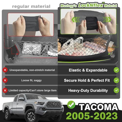 Muslogy Truck Bed Cargo Net Trunk Netting Compatible with Toyota Tacoma 2005-2022 2023 Accessories, Pickup Cargo Organizer SUV Sedan Storage Net w/Heavy Duty Carabiners - style: 2005-2023 Tacoma