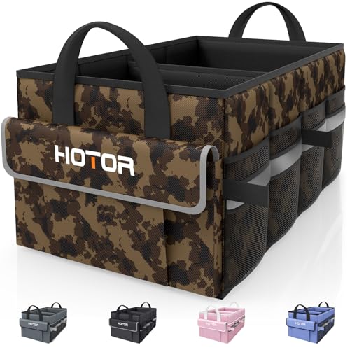 HOTOR Trunk Organizer - Car Organizer with 5 Pockets, Trunk Organizer for SUV & Sedan, Car Organization with Sturdy Base Panel for Car Accessories, Brown Camouflage, 2 Compartments, 21.3"×12.6"×10.6" - color: Brown Camouflage, size: Medium