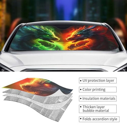 Dragon Car Sun Shade Windshield Sunshade Foldable Front Window Shield Cover for Truck SUV - color: Blue6