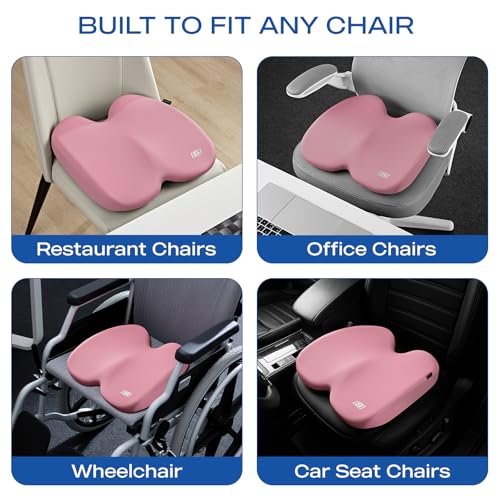 Skechers Seat Cushion, Ergonomic Memory Foam Cushion for Long Sitting Hours on Office & Home Chair, Car Seat Cushion for Sciatica, Coccyx Cushion,Pink - color: Pink
