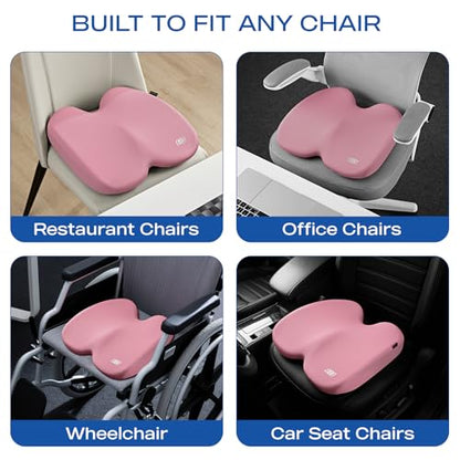 Skechers Seat Cushion, Ergonomic Memory Foam Cushion for Long Sitting Hours on Office & Home Chair, Car Seat Cushion for Sciatica, Coccyx Cushion,Pink - color: Pink