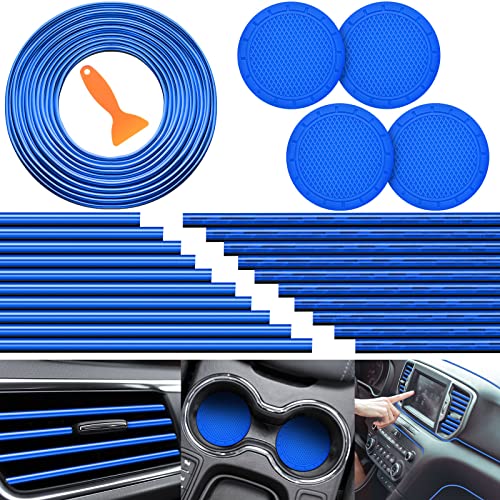 Frienda 25 Pack Universal Car Vent Trim Strips and Cup Mats Set 20 Pcs 16 Feet Air Conditioner Outlet Decor with Installation Tool 4 Pcs Non Slip Cup Holders Mats DIY Trim Accessories(Blue) - color: Blue