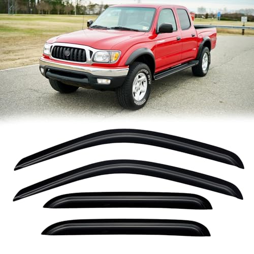 Rain Guards for 2001-2004 Toyota Tacoma Double/Crew Cab (4 Full-Size Door cab), Out-Channel Window Visor Shields Vent Deflector Shade Wind Dark Smoke 2002 2003 01 02 03 04, Outside-Mount, 4PCS - style: For 2001-2004 | Toyota Tacoma | Double Cab | Out-Chan