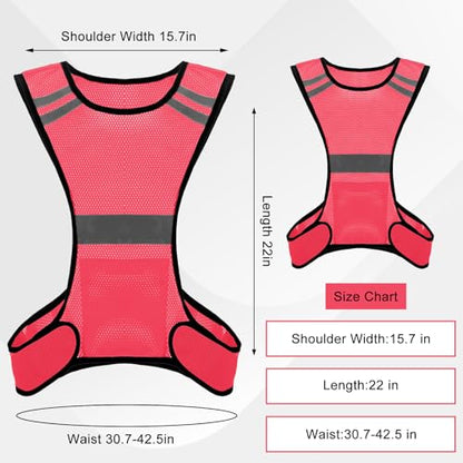 Ptwola Reflective Running Vest High Visibility Running Gear with Large Pocket Night Lightweight Reflective Safety Vest - color: Pink
