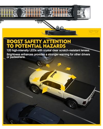 LUMENIX 26-Inch LED Rooftop Strobe Emergency Lights Bar for Vehicles, w/Controller Heavy-Duty Magnetic Mount Safety Beacon Construction Light for Trucks Roof Top Traffic Lightbar - Amber - color: Amber