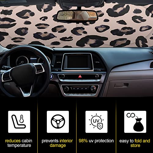 Windshield Sun Shade Foldable Car Front Window Covers for Car Accessories Sun Heat UV Rays Visor Protector Protection for Universal Cars SUV Truck(Leopard) - style: Leopard