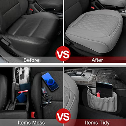 2 Pack PU Leather Front Car Seat Cover Bottom Car Seat, Anti-Slip and Full Wrap Driver Car Seat Protectors with Storage Pocket, Luxury Waterproof Bottom Auto Seat Cushion Pad for Most Vehicles(Gray) - color: gray-2pcs