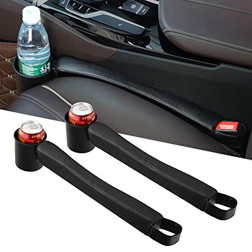 Supin 2 Prices Car Seat Gap Filler Pad PU Leather Console Side Pocket Organizer and one Cup for Cellphone Wallet Coin Key (Black) - color: Black