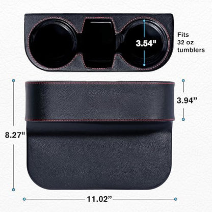 IOKONE Car Cup Holder, Auto Cup Drink Holders，Multifunctional Auto Front Seat Organizer with PU Leather Cover, Gap Filler Storage Box Coin Bucket Console Side Pocket Cell Mobile Phone Holder (Black) - color: Black