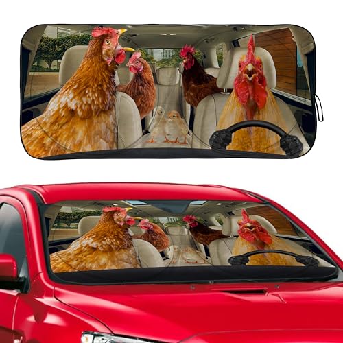 Funny Rooster Chicken Windshield Sunshade for Car SUV Truck Foldable Uv Ray Reflector Front Window Sun Shade Visor Shield Cover -59" X 31" - color: Chicken