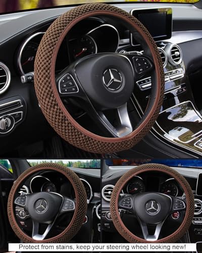 Hiflyer Steering Wheel Cover - Universal 14.5-15 Inch, Soft Microfiber, Women & Men, Brown - color: Brown