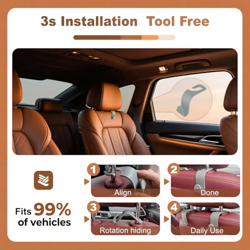 Car Seat Hooks & Purse Holder - 4 Pack Boxed,55 lb Heavy Duty,Eco PP Car Hooks for Purse/Bag/Baby Gear/Gym Bag/Groceries/Cup/,Fits 0.32-0.55”Car Headrest Rods (Grey-2) - color: Grey-2