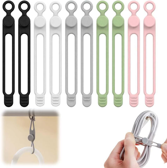 10Pcs Silicone Cable Ties, 2026 New Data Cable Organizer, Silicone Cable Ties Cable Management Organizer, Cable Management for Fastening Charger Home Office Desk Kitchen Appliances Cords Wires (10pcs) - color: 10pcs