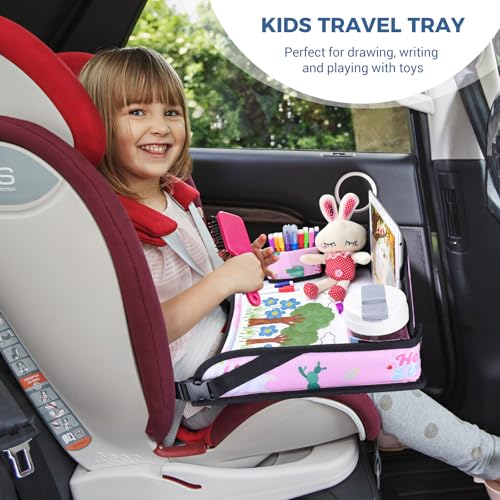 COOLBEBE Kids Travel Tray for Toddler Car Seat, Travel Tray for Airplane, Toddler Car Seat Lap Tray, Carseat Table Tray for Kids Travel Activities (Pink Alpaca) - color: Pink Alpaca