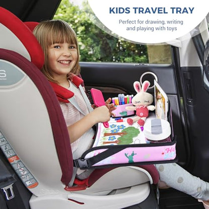 COOLBEBE Kids Travel Tray for Toddler Car Seat, Travel Tray for Airplane, Toddler Car Seat Lap Tray, Carseat Table Tray for Kids Travel Activities (Pink Alpaca) - color: Pink Alpaca