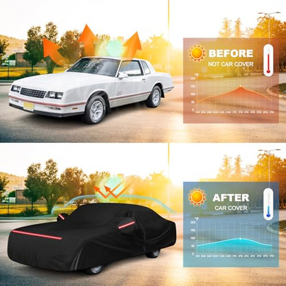 QUNSUNUS Car Cover for Chevy Monte Carlo 1970-1972 and 1978-1988, Waterproof Car Covers with Cotton Lining, All Weather Monte Carlo Cover with Straps and Zipper for Wind, Sun and Dust Protection - color: for Chevy Monte Carlo 1970–72&1978–88