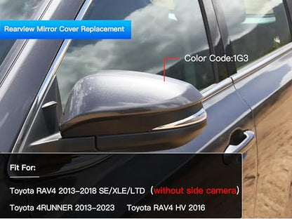 Left Driver Side Mirror Cover Cap Compatible with Toyota Rav4 2013-2018 XLE/SE/LTD, 4RUNNER 2013-2023,RAV4 HV 2016 - Without Side Camera Models, Gray - color: Gray, size: Left Driver Side