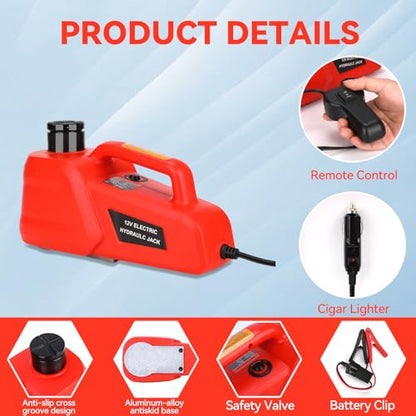 Trihelper Electric Car Jack 5 Ton 12V Hydraulic Jack Portable Car Lift Floor Jack Stand for Sedans SUV MPV Sedan Truck Change Tires Garage Repair Roadside Emergency Kit - color: Red Jack Only