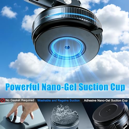 Nano Gel Suction Cup Magnetic Phone Holder for Car,Aluminum Alloy & ABS One-step Lock Magnetic Vacuum Phone Mount,UV-Resistant and Durable,Directly Mountable on Smooth Surfaces/Textured Leather