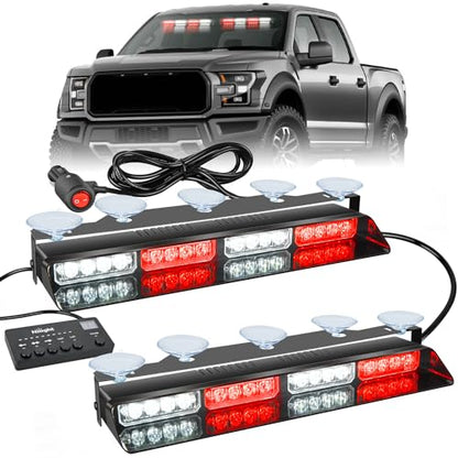 Nilight 32LED Red White Emergency Dash Strobe Lights with Controller Suction Cups Warning Hazard Interior Front/Rear Windshield Deck Split Light Bar for Truck Construction Vehicles - color: Red and White