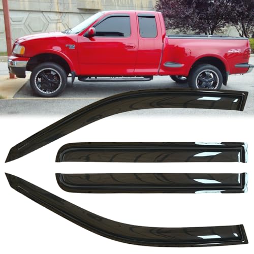 4pcs Original Shatterproof Outside Mount Style Side Window Visor Deflector Rain Guard Vent Window Visors for 97-03 F-150 97-99 F-250 Light Duty Super/Extended Cab with 2 Half Rear 94808 - size: for F-150 97-03 Super/Extended