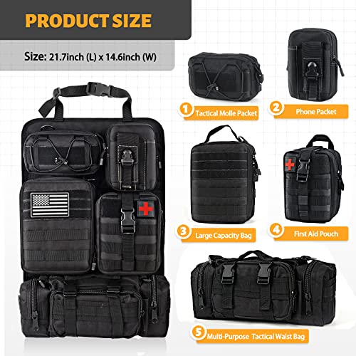 MAIKER Tactical Car Seat Back Organizer, Upgrade Tactical Vehicle Panel Organizer with 5 Detachable Molle Pouch, Universal fits for Most of Vehicle Black - color: Black
